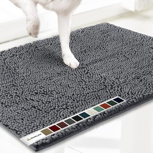 Muddy Mat® AS-SEEN-ON-TV Highly Absorbent Microfiber Door Mat and Pet Rug, Non Slip Thick Washable Area and Bath Mat Soft Chenille for Kitchen Bathroom Bedroom Indoor and Outdoor - Grey Large 35X24