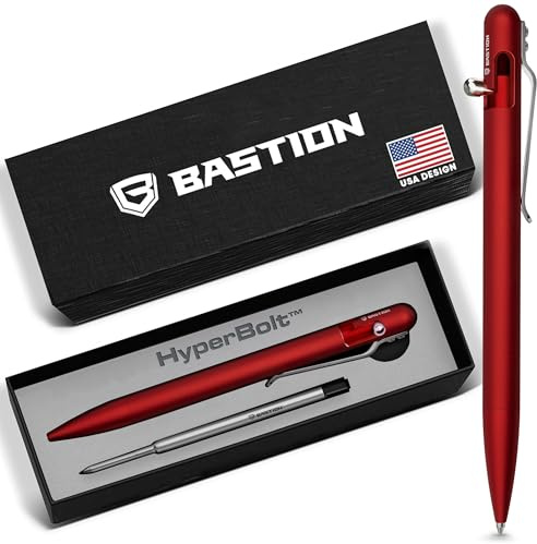 BASTION Bolt Action Pen - Aluminium Red Slim - HyperBolt EDC Pen, Refillable Metal Writing Pen, Premium Gift, Smooth Ballpoint Pen, Executive Pocket Pen