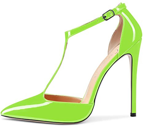 Castamere Donna Alto High Spillo Tacco Heel Chiusa a Punta Pumps T-Strap Cinturino alla Caviglia Sandali Clear Dress da Matrimonio Scarpe Verde Lime Verniciata 38 EU