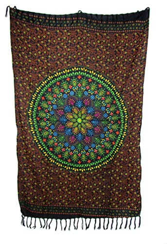 SAWA-ART Sarong Pareo Blumenmandala orange-gelb/große Auswahl schönste Farben/Wickelrock Strandtuch Sauna-Tuch Wickelkleid Schal Wickeltuch Bademode Freizeitmode Sommermode/aus 100% Viskose