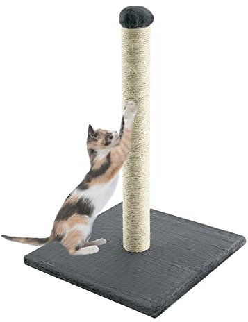 ZENO 63CM Tall Cat Scratching Post | Claw Scratcher Sisal Rope | Carpet Covered Heavy Base | Vertical Full Scratcher | Natural Grey Soft Base