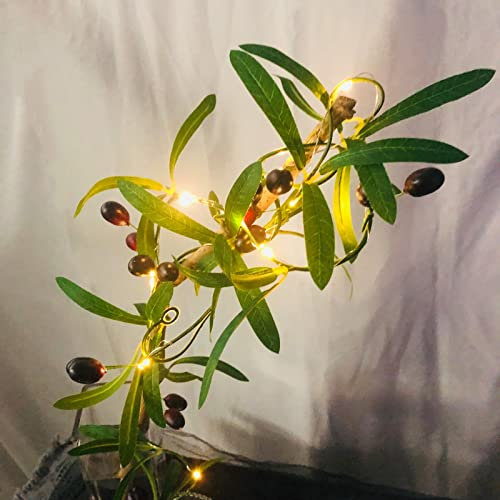 Artificiale Oliva Vite Catene Luminose,Verde Foglie Piante Ghirlanda Sospensione Lampada,Alimentata a Batteria Bianco Caldo per Decorazione di Casa Natale Giardino Matrimonio Festa (Oliva rossa)