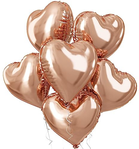 Biapian Rose Gold Heart Balloons, 5 Pcs Rose Gold Heart Shape Balloon, 18 Inch Foil Balloons for Helium Valentine Decorations for Women Brithday, White Wedding, Valentines Day Party