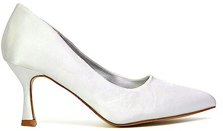 Womens Slip On Low Mid Heel Court Shoes Ladies Satin Pointed Close Toe Dress White Court Shoes Size 4
