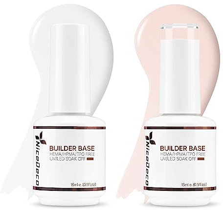 Nicedeco 8 in 1 Builder Base Strengthening Gel, 2x15ml UV/LED Clear Building Nail Gel in a Bottle, Gel Polish Nail Repair Nail Strengthen