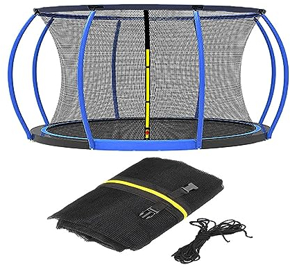 Coeenosl Sicherheitsnetz Für Trampolin 306 366 423 cm, Trampolin Sicherheitsnetz Für Gartentrampoline, Ersatznetz Mit Reißverschluss Und Schnallen, 8 Stangen,12FT/3.66m/8