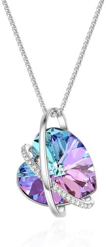 GEORGE · SMITH Collana Cristallo Cuore per Donna Ragazze Collana Amore Ciondolo Gioielli Compleanno Festa della Mamma Regali per Mamma Moglie (Viola)