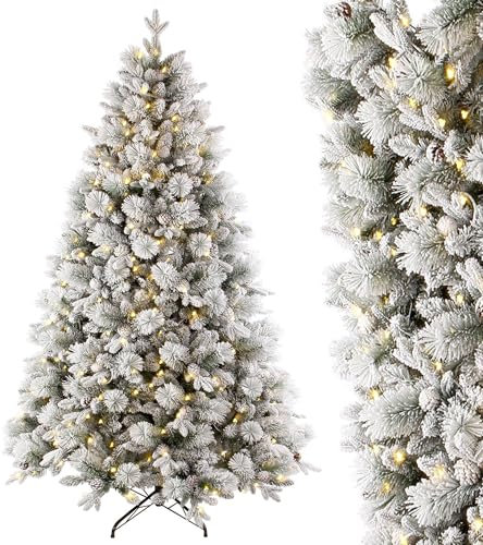 Sinaopus Künstlicher Weihnachtsbaum Tannenbaum mit Beleuchtung Chritsbaum mit Schnee 180cm 1000 PE+PVC Zweigen und 350 warme LED-Lichter 8 Lichtmodi