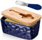 Beurier avec Couvercle et Couteau à Beurre, Beurrier en Verre en Porcelaine, Boite Beurre, Boite à Fromage pour Frigo Anti Odeur, Beurrier Ceramique pour Beurrier 250g (Bleu)