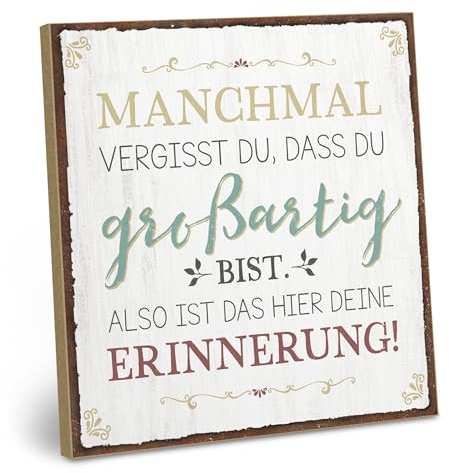 ARTFAVES® Wandbild Holzschild mit Spruch - Manchmal vergisst du, dass du großartig bist - Türschild Retro Vintage Deko Bild Geschenk - Aufmunterung, Motivation