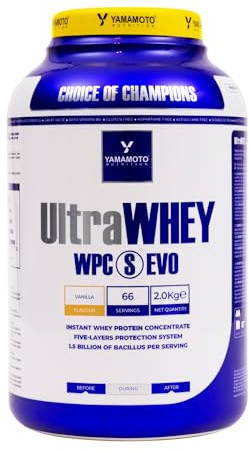 Yamamoto Nutrition Ultra Whey WPC S EVO 2 kg, Suplemento de Proteína de Suero Concentrada y Esporas de Bacilo, Aumento de la Masa Muscular, Sabor Vainilla