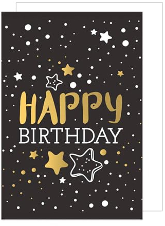 Edition Seidel Premium XXL Maxi Glückwunschkarte zum Geburtstag mit Umschlag Format DIN A4. Geburtstagskarte Grusskarte Karte Billet Happy Birthday Mann Frau Sterne Gold (A4-G3457)