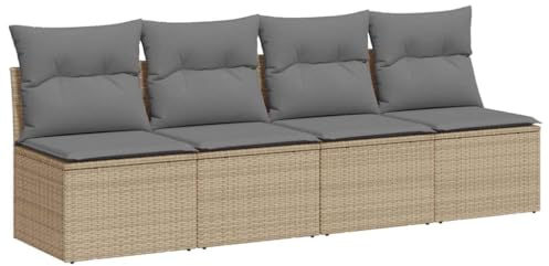 vidaXL Gartensofa mit Kissen 4-Sitzer Beige Poly Rattan