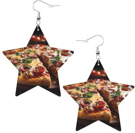 Verlockende Wurst-Pizza-Muster, modische Stern-Ohrringe, Anhänger, stilvoll und schön, leicht, baumelnd für Frauen und Mädchen, Einheitsgröße, Leder