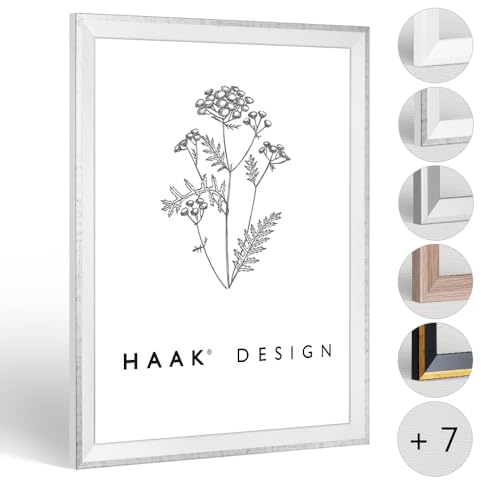 Haak Bilderrahmen schmal RICO ANTIREFLEX/Entspiegelt 40 X 50 cm Weiß Grau Antik Rahmen für Poster Puzzle Bilder Elegant