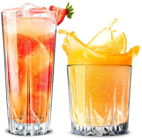 KONZEPT Gläser Set 12 teilig, Glas 310ml und 330ml - Trinkgläser, 6 Longdrinkgläser mit 6 kleine Wassergläser, ideal als Saftgläser, Cocktailgläser und Kistallgläser für Whisky, Gin