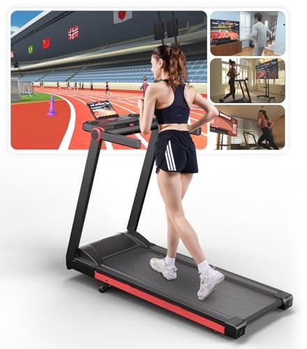 DeerRun Treadmill for Home Foldable, Raceable Incline Treadmill Suitable for High-tech Wearable Device, Floding treadmill Max 158Kg Running Machine for Home with AI Coach and Multi-runner Game