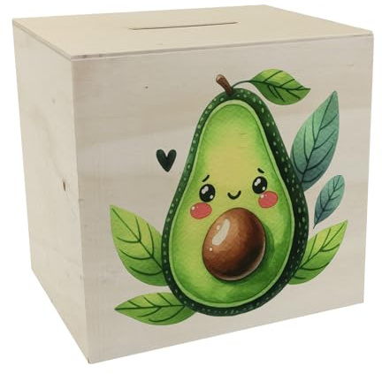 speecheese Spardose aus Holz Lächelnde Avocado Niedliche Süße Grün Design | Gesund Frucht Motiv Ideal für Vegetarismus-Fans Lecker