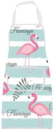 ENSIANTH Flamingo-Schürze mit Taschen, Flamingo-Geschenke für Flamingo-Liebhaber, Schürze, rosa Flamingo, Kochen, Küche, Grillen, Backen, Kochschürze, Flamingo-Schürze, M