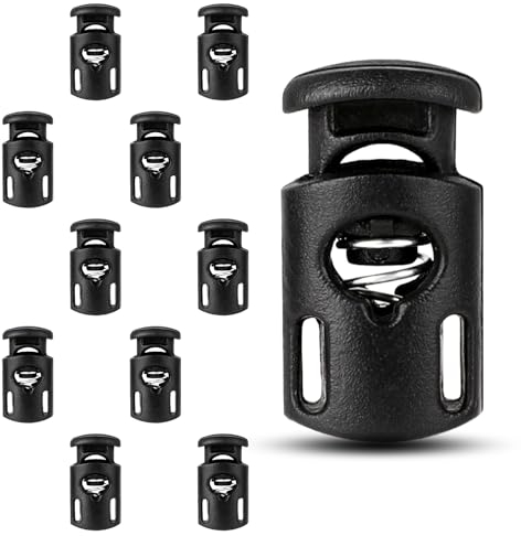 Bewudy 10 Stück Kordel Stopper Universal, Schwarz Kordelstopper 1 Loch, Zugkordel Stopper für bis Ø 5 mm Kordeln, Kordelklemme aus Kunststoff für Kordelzug Taschen Kleidung Rucksäcke Bastelbedarf