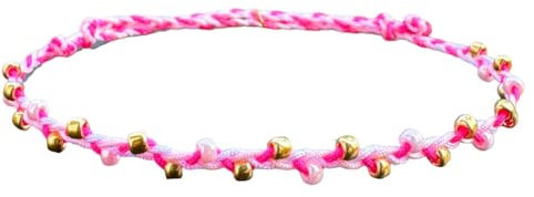 happymaker - Fussketten für Frauen wasserfest, Fußkettchen Perlen, geflochtene Fussbänder in neon pink und rosa, größenverstellbares Stoffband, Sommer Schmuck und Festival Outfit Damen Boho