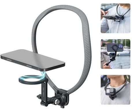 PGYTECH Soporte Mvil Iman Cuello para Telefono, Grabacin Video POV/Vlog, Soporte de Cuello para iPhone y Android, Accesorios Viaje con Clip para GoPro/Insta360/DJI, Gris