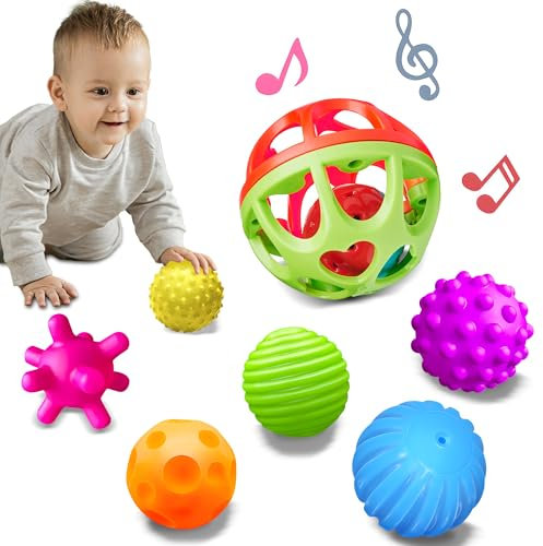 Sensorik Bälle für Babys – Montessori Spielzeug Baby 6-12 Monate – 7PCS Rassel Ball Baby, Weiche Bälle Kinder Einfach zu Greifen – Sensorkugeln für Kleinkinder 1-3 Jahre (Rot)