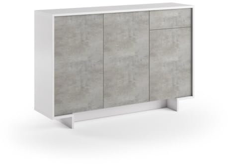 Trentiner Online Food Store Aparador color gris cemento y blanco con 3 puertas, 1 cajón y 4 estantes interiores 87 x 134 x 35 cm