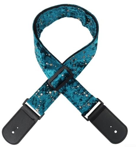 Innovativer Gitarrengurt mit Sternmuster, ideal für elektrische Instrumente, weicher Samt zusammen mit Lederenden, Grün