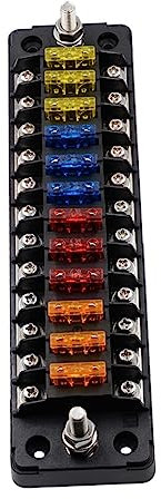 GETAJGHSD Kasten 12 Auto Sicherungskasten Auto Stehen Sicherungskastenabdeckung 12-poliger Sicherungsblock Kfz-sicherung 12-wege-flachsicherungsblock Sicherungszieher Edelstahl Black