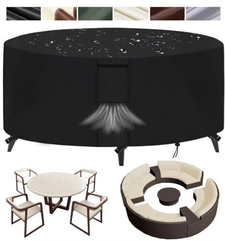 nvdsivee Housse Salon de Jardin Exterieur Imperméable Housse Table de Jardin Ronde Housses pour Mobilier de Patio Bache de Protection de Meubles 420D Oxford Tissu Noir 270x100cm