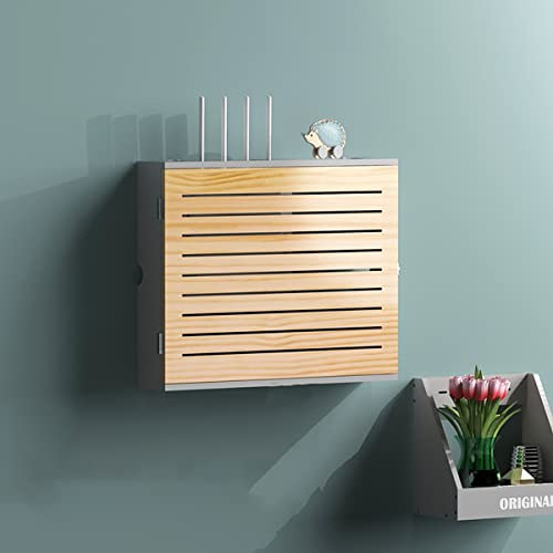 Caja de almacenamiento inalámbrica de madera para enrutador multimedia, cubierta decorativa con puerta de sala de estar, soporte de almacenamiento para módem óptico, enchufe de cable y más, color