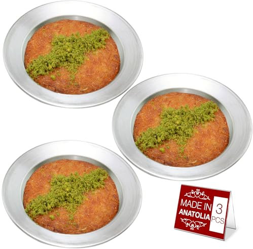 Hakan Kunafa – Lot de 3 assiettes de service pour Kataifi | Moule à pâte en aluminium pour la cuisson et le service Kunefe | Moule à pâte Knafeh Phyllo Fillo | Plat authentique pour dessert Knafe |