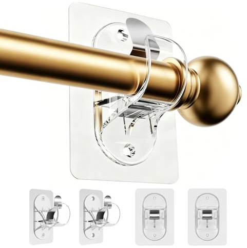 Wosyoodo 4 Ganchos para Cortinas Sin Taladrar con Tornillos - Soporte Invisible Transparente para Barra de Cortina (Hasta 20 lb), para Barra Ø 1.5-3.3 cm, Ideal para Cortinas y Toallas