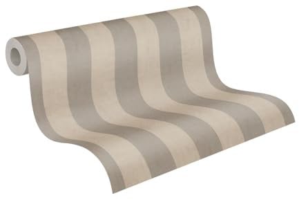 Livingwalls Anna D'Andrea Vliestapete Streifen 10,05 m x 0,53 m - Grau, Beige - Tapete Blockstreifen - 782264