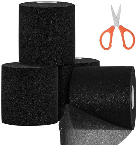 BORISCA 4 Rollen Schaum Sports Tape, 6cm X 20m Schaumstoff Tape mit Schere, Foam Underwrap Bandage Atmungsaktive Pre Wrap Sporttape für Handgelenke Knöchel Knie Beine (Schwarz)