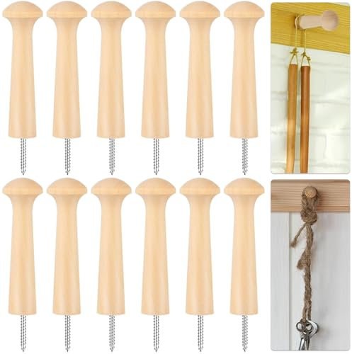 KUIZHEN 12pcs Wooden Shaker Peg Screw-on Wood Shaker Pegs 2.9in Solid Unfinished Wood Shaker Racks Hooks for Hanging Bags Coat Hat Towel