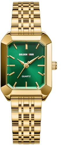 GOLDEN HOUR Damenuhr Gold Rechteckige Armbanduhr aus Edelstahl & Wasserdicht Elegante Damenuhren als Geschenk für Damen Frauen Mama Freundin zum Jahrestag Valentinstag Geburtstag