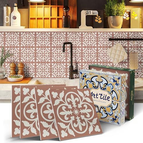 12PCS Pink Stick on Tiles, Peel and Stick Wall Tiles for Kitchen Bathroom Self Adhesive Tile Stickers Covers Backsplash Decals Waterproof Mosaic (15x15cm, 6x6 inches)