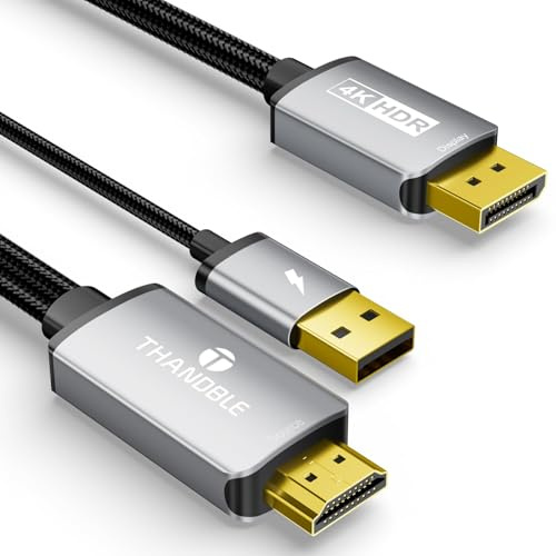 THANDBLE Active HDMI to DisplayPort Cable 1M/3FT, 4K 60Hz 1080p 120Hz, Unidirectional HDMI Source to DP Monitor Display Port Cable Compatible for PC, Laptop, Computer, NVIDIA, AMD, PS5/4, Xbox