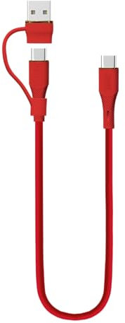 TECHGEAR Câble de charge 2 en 1 100 W USB A/C vers USB C en silicone souple 5 A sans nœuds compatible avec MacBook Pro/Air, iPad Air/Pro 2024, iPhone 16, Galaxy S25 Ultra, PS5, Switch (30 cm)