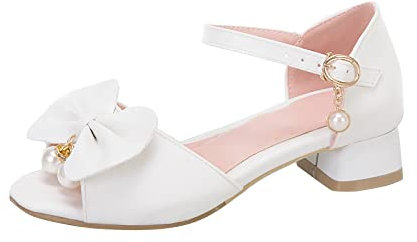 Sandali Super Fit da ragazza, sandali Grils, abito da sposa, feste, open toe glitter con tacchi alti, per bambini piccoli/grandi, stivali di gomma per bambini, bianco, 35 EU 3X-Stretta