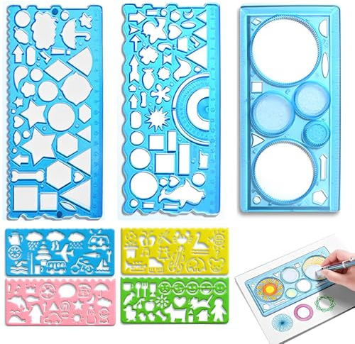 GHPKOTW 7 Stück Lineal Set,Kreisschablone,Kinder Zeichenschablone,Kunststoff Kreise Geometrische Vorlage Herrscher Schablone Messung Werkzeug, Lineale Geometrisches Zeichnung,Malschablonen Kinder