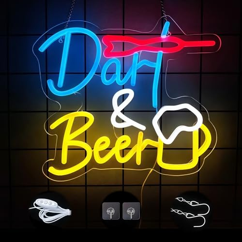 Dart Bier Neon Schild Darts Bar Led Neon Schild Wand Beer Bar Neon Sign Game Led Schild für Bier Bar Resturant Wohnzimmer Schlafzimmer Männerhöhle Party Home Dekor Store Geschenke