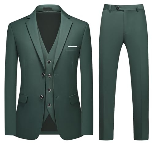 MODFUL Mens Suit 3 Piece Slim Fit Two Buttons Business Formal Tuxedo Blazer Waistcoat Trousers Wedding Set (Green, 3XL)