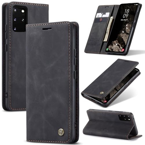 Samokor Handyhülle für Samsung Galaxy S20 Plus 5G Magnet Leder Klapphülle | Premium Leder,Klappbar,Flip Case,Schutzhülle,Tasche,Kartenfach,Standfunktion,Stoßfest,Hülle für Samsung S20 Plus,Schwarz