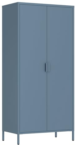 Brigros - Armadio Metallico 2 Ante Con Ripiani E Appendiabiti 80x40x170 Cm, Armadio Salvaspazio Multiuso Per Camera Da Letto, Cameretta E Mansarda, Guardaroba Moderno In Metallo Colorato (Ceruleo)