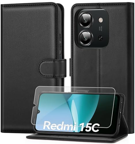 ivencase Funda para teléfono móvil Compatible con Redmi 15C 4G(173) Funda y Protector de Pantalla, Funda de Poliuretano [Bloqueo RFID] [Tarjetero] [Cierre magnético] [función Atril] Funda con Tapa