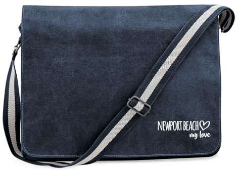 Huuraa Laptoptasche Newport Beach my love Geschenk 14 Liter Vintage Navy Canvas Newport Beach Präsent