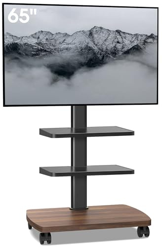 AOKCOS Support TV roulettes pour TV de 32-65 Pouces - Support TV sur Pied Plus Haut 1240 MM-1420 MM Pivotant 60° Inclinaison 12° jusqu'à 40 KG Max. VESA 400x400mm